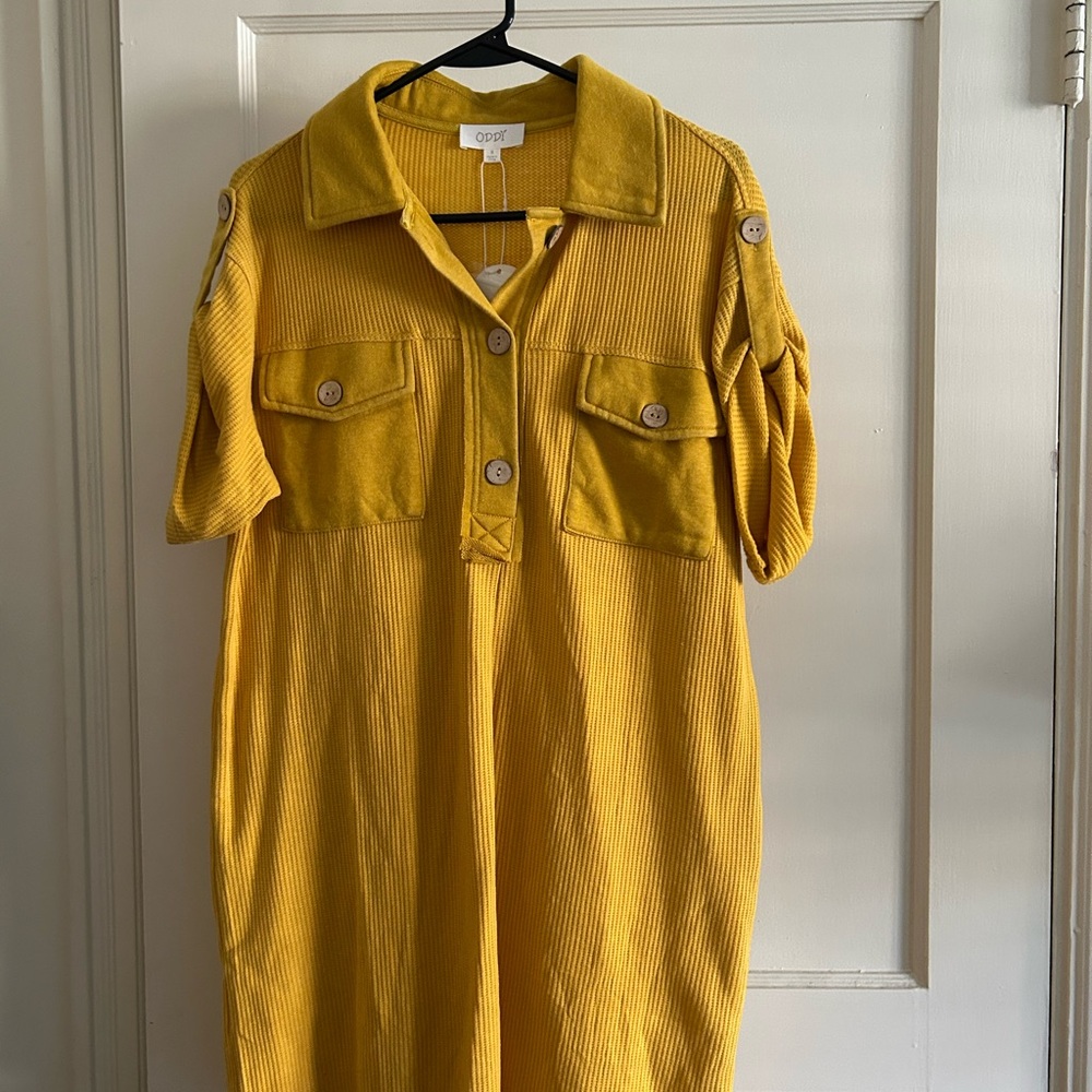 GAP Mustard Ribbed Button-Up Dress